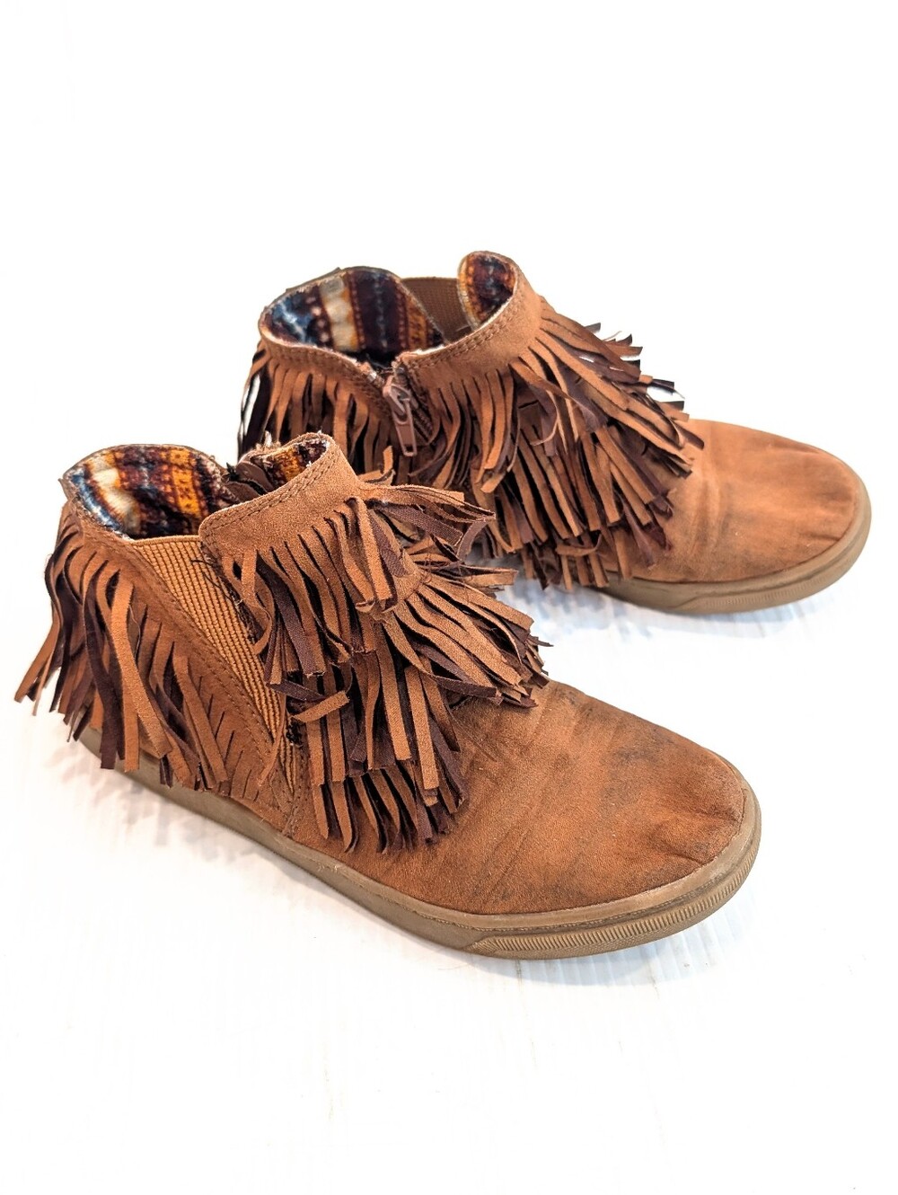 BLOWFISH Girls Fringe Moccasin Brown Ankle Boots Size 4 Youth